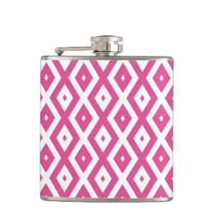 Pink and white diamond pattern hip flask