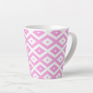 Pink and white diamond pattern latte mug