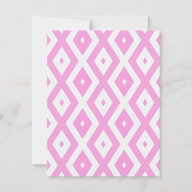 Pink and white diamond pattern RSVP card (Front)