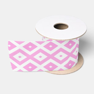 Pink and white diamond pattern satin ribbon