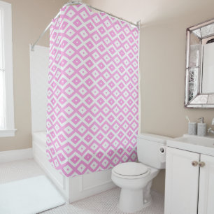 Pink and white diamond pattern shower curtain