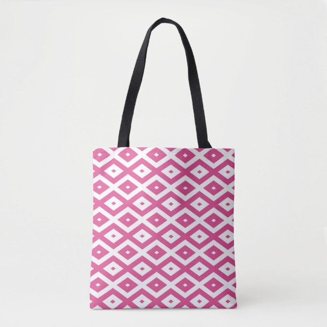 Pink and white diamond pattern tote bag (Front)