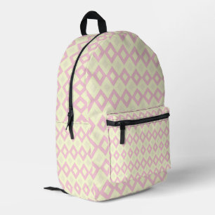 Pink and white diamond shapes on printed backpack