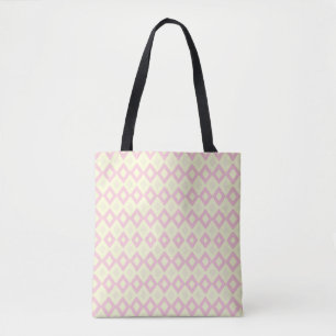 Pink and white diamond shapes on tote bag