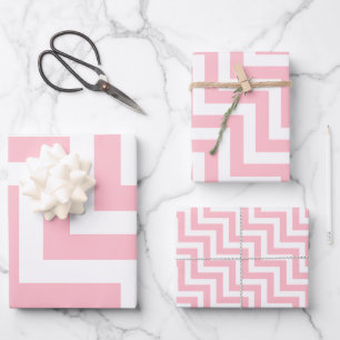 Pink and White Different Sizes Diagonal Chevron Wrapping Paper Sheet