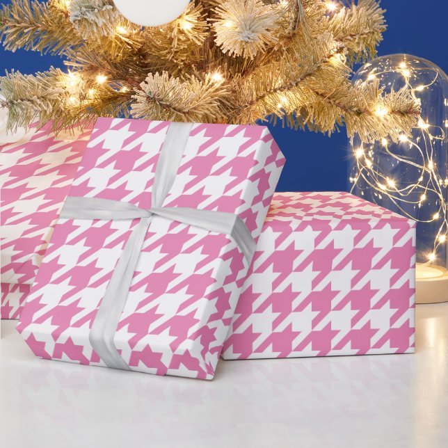 Pink and white dogtooth pattern Christmas Wrapping Paper (Holidays)