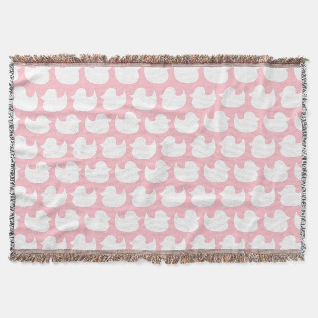 Pink and White Duck Pattern Throw Blanket (Front)