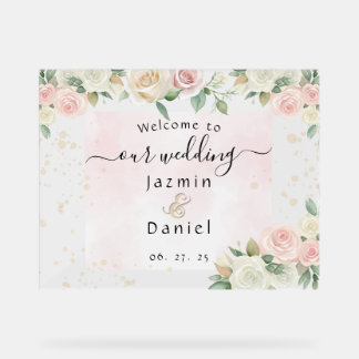 Pink And White Dusky Blooms Wedding Sign