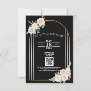 Pink And White Dusky Rose Blooms Wedding RSVP Card