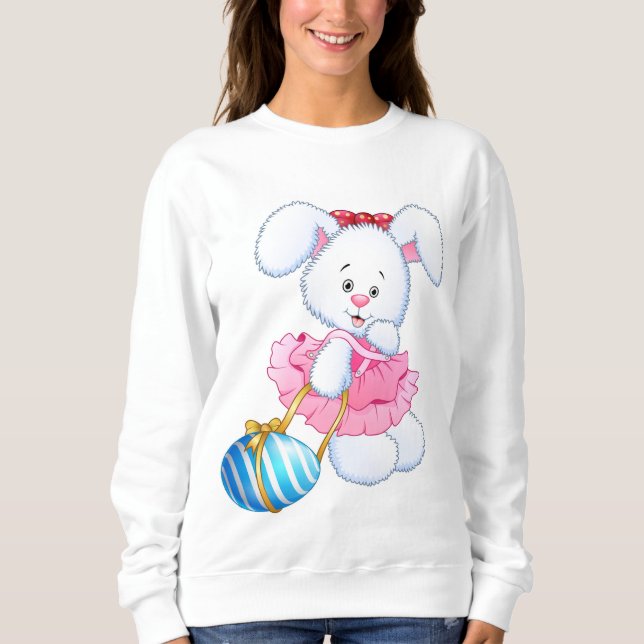 Pink and White Easter Bunny Rabbit with Easter Egg Sweatshirt (Front)