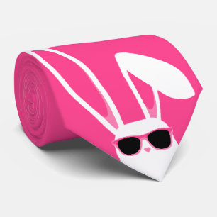 Pink and White Easter Bunny Wearing Sunglasses Tie