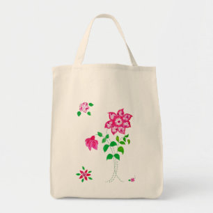 Pink and White Faux Applique Flowers Tote Bag