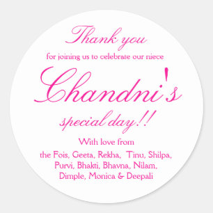 Pink and white favour thank you stickers