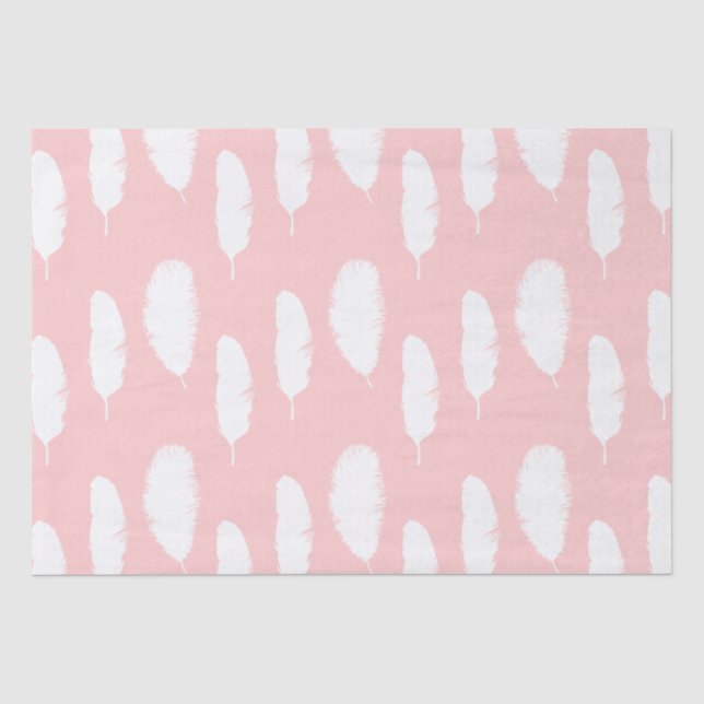 Pink and White Feathers Tissue Paper (Front)