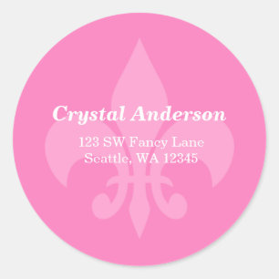 Pink and White Fleur-De-Lis Custom Address Label