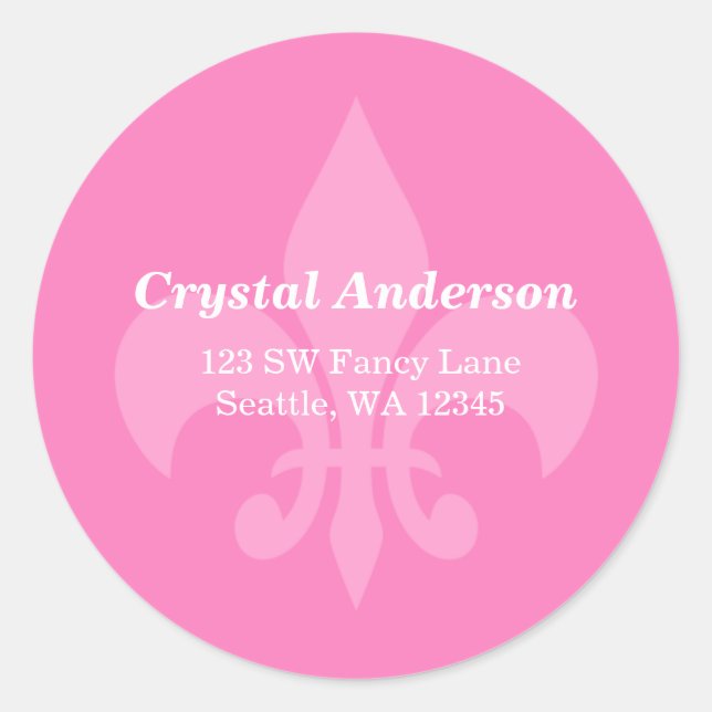 Pink and White Fleur-De-Lis Custom Address Label (Front)