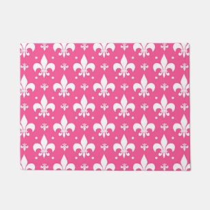 Pink and White Fleur-de-lis Design Doormat