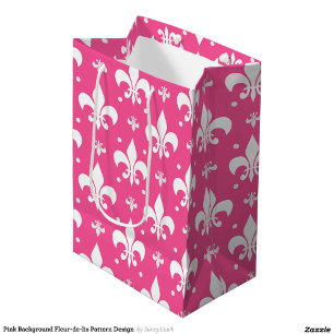 Pink and White Fleur-de-lis Design Medium Gift Bag