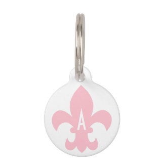 Pink and White Fleur de Lis Monogram Pet Tag