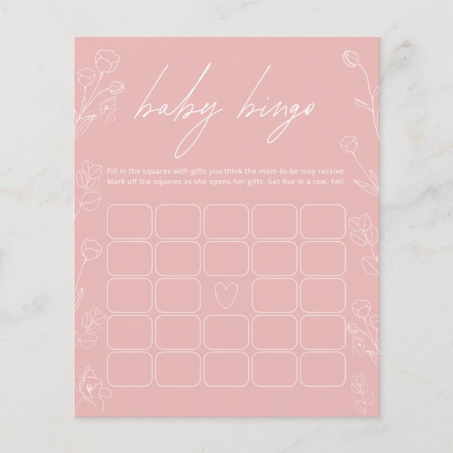Pink and White Floral Bingo Baby Shower Game  (Front)