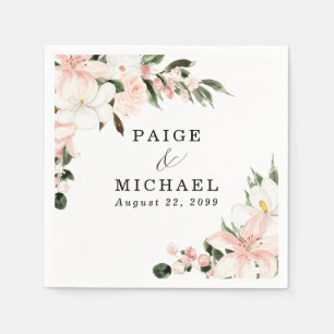 Pink and White Floral Custom Wedding Napkin