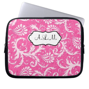 Pink and White Floral Damask Laptop Sleeve