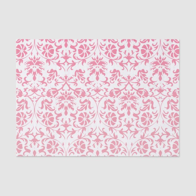 Pink and White Floral Damask Tissue Paper (Front)