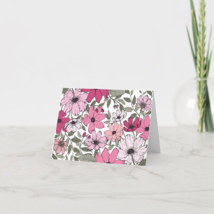 Pink and White Floral Folded Blank Card