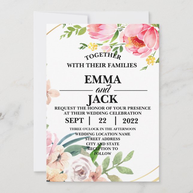 Pink and White Floral Greenery Wedding Invitation (Front)