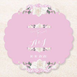 Pink and white floral monogram Paper Coaster