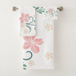 Pink and White Floral Pattern Bath Towel Set