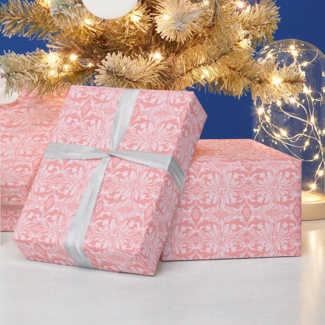 Pink and White Floral Pattern Christmas Wrapping Paper (Holidays)