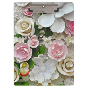 Pink and white floral pattern clipboard