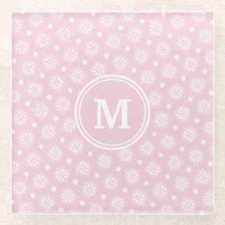 Pink And White Floral Pattern  Glass Coaster