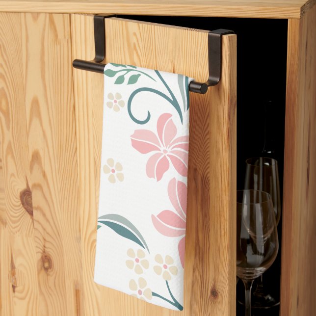 Pink and White Floral Pattern Tea Towel (Thirds Fold)