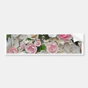 Pink and white floral print bumper sticker