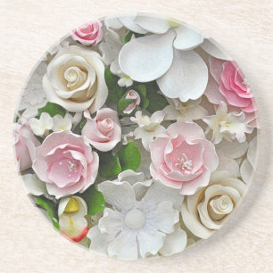 Pink and white floral print coaster