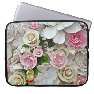 Pink and white floral print laptop sleeve