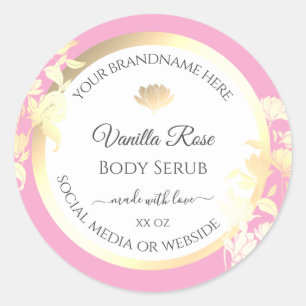 Pink and White Floral Product Labels Gold Flowers