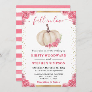 Pink and White Floral Pumpkin Fall Wedding Invitation