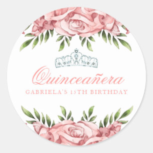 Pink and White Floral Quinceanera Classic Round Sticker