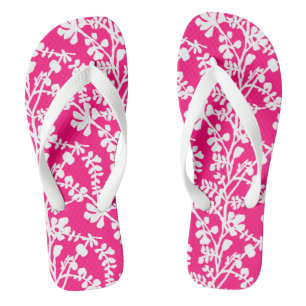Pink And White Floral Repeating Pattern Thongs