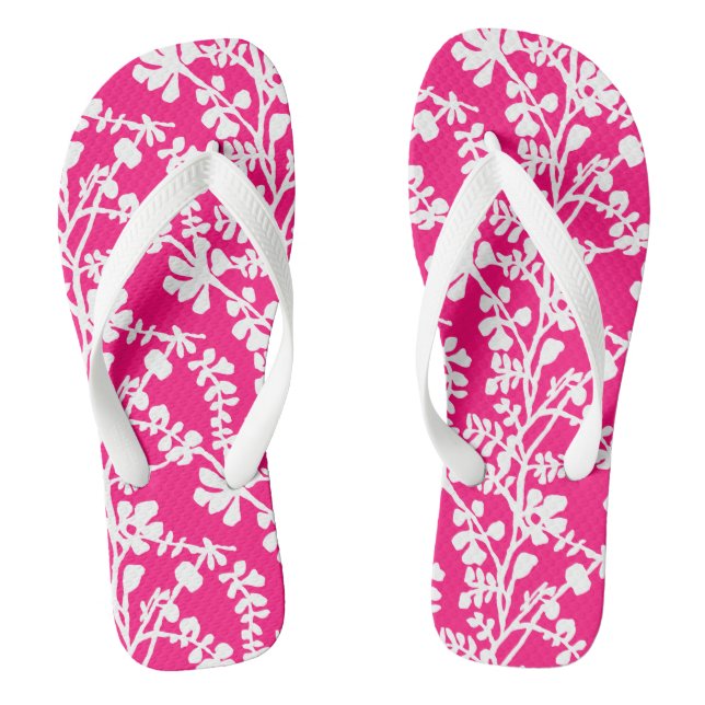 Pink And White Floral Repeating Pattern Thongs (Footbed)
