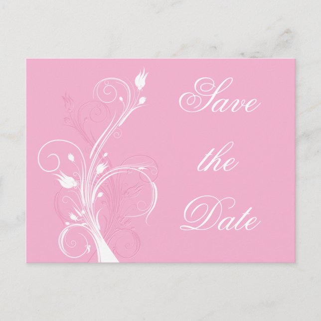 Pink and White Floral Save the Date Postcard (Front)
