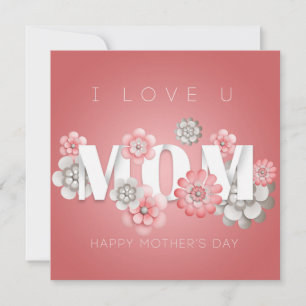 Pink and White Floral Typography Mother's Day Holiday Card