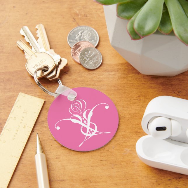 Pink and White Flourish Rose Key Ring (Desk)