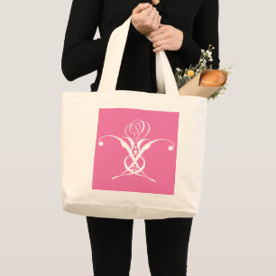 Pink and White Flourish Rose Large Tote Bag