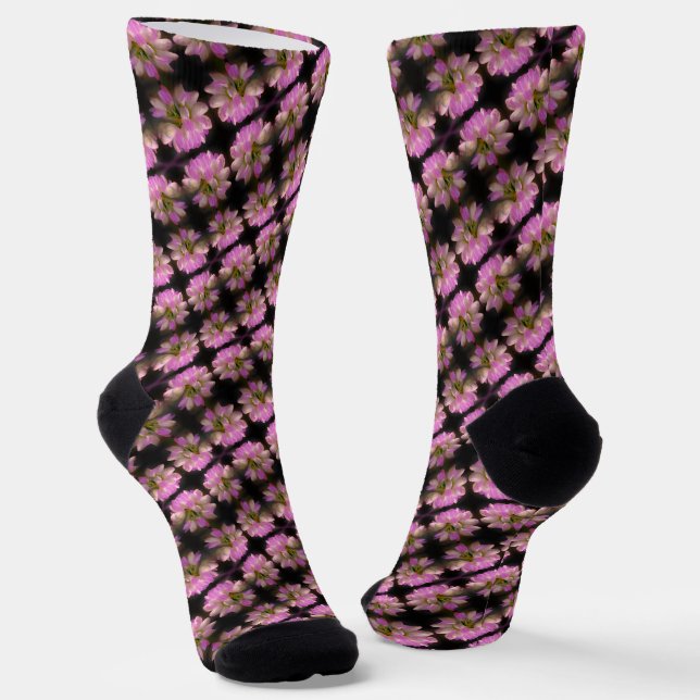 Pink And White Flower Close Up Pattern  Socks (Angled)
