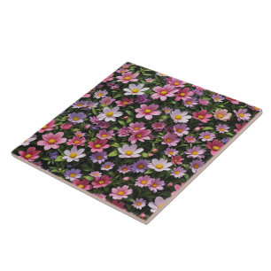 Pink and white flower garden ceramic tile