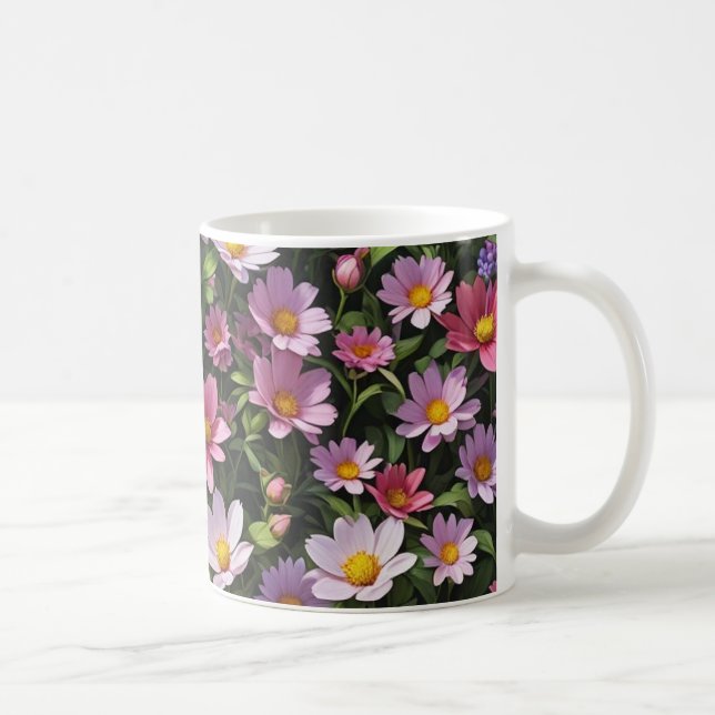 Pink and white flower garden coffee mug (Right)